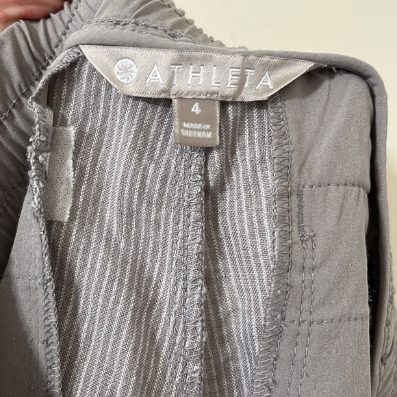 Athleta 100% Linen Grey Pinstrip High Rise Straight Leg Pants Size 4 - Picture 9 of 10